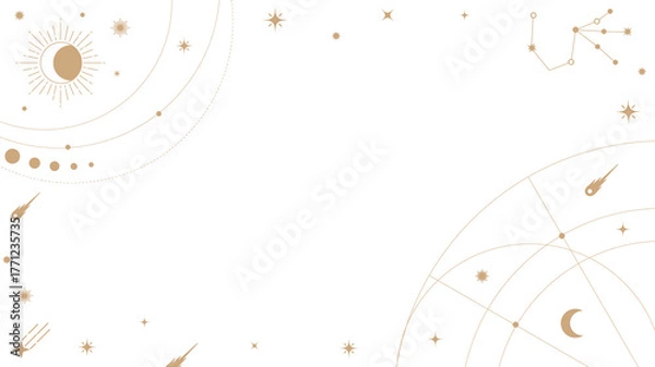 Fototapeta Gold galaxy png frame, simple sky element for planner, transparent background