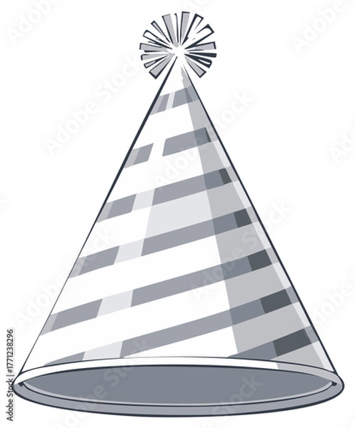 Obraz Party hat illustration in black and white, with a pom-pom top and striped design.