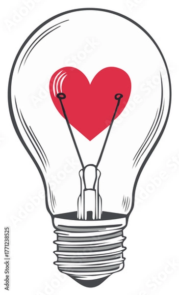 Obraz Red Heart Inside Light Bulb Illustration Symbolizing Love Idea