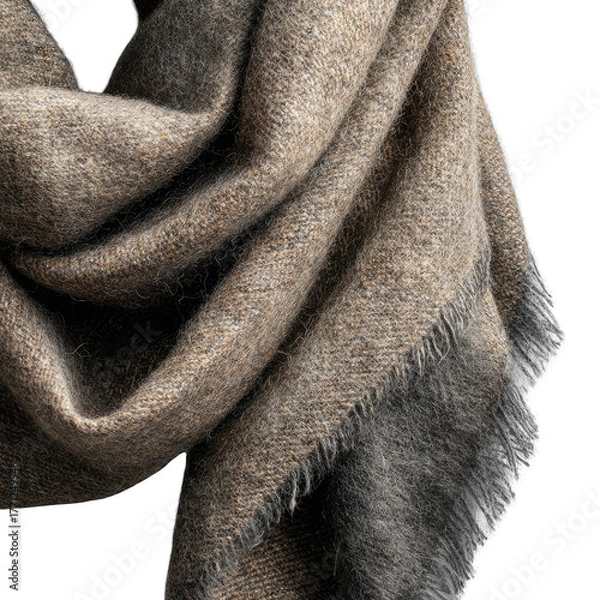 Fototapeta Soft, taupe-gray wool scarf with fringed edge