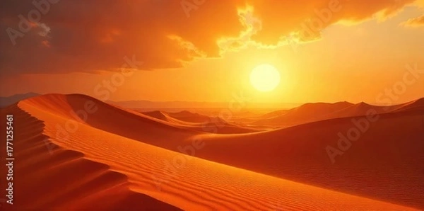 Fototapeta Intense desert heat shimmers above sun-baked sand dunes, creating a dramatic, almost surreal landscape Perfect for climate change, global warming, or travel themes , texture, geological, scenic