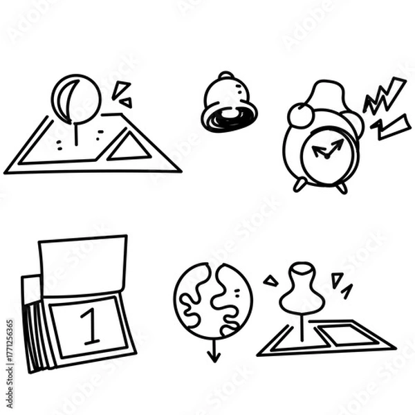 Fototapeta doodle calendar time location set icon in hand drawn style cartoon