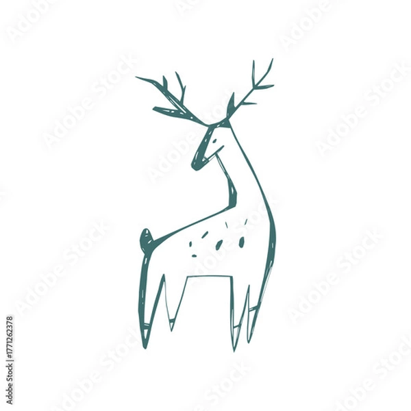 Fototapeta Scandinavian deer illustration in folk art style with elegant antlers and minimal nordic design perfect for holiday cards and prints