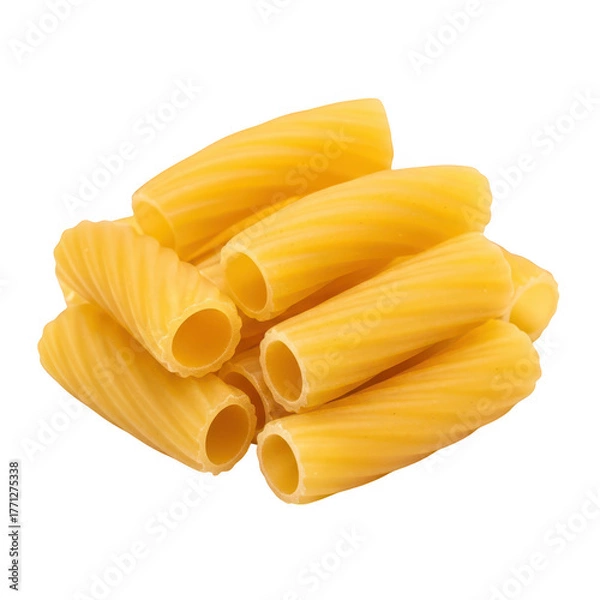 Obraz A pile of uncooked rigatoni pasta tubes with distinctive ridges, isolated on a transparent background