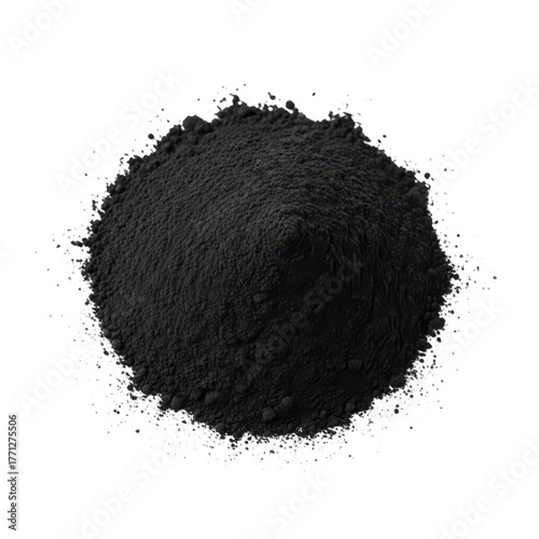 Fototapeta A pile of fine black charcoal powder, creating a textured mound isolated on a transparent background