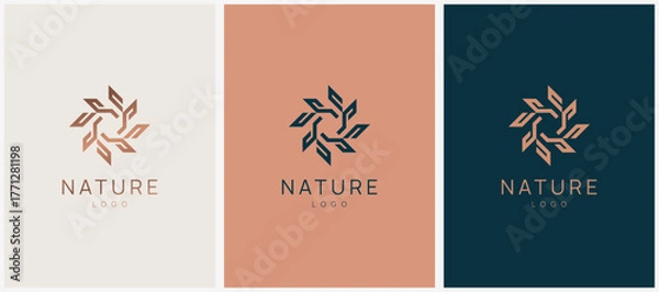 Fototapeta Floral and nature ornament logo symbol template. Minimalist, luxury, royal and elegant logo vector