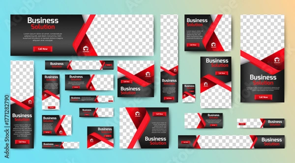 Fototapeta Business Advertising Banners template design with black and red background concept. vector	