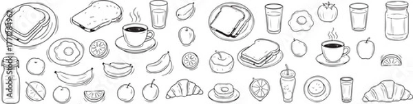 Fototapeta Diverse collection of geometric and organic shapes rendered as simple line art icons vector