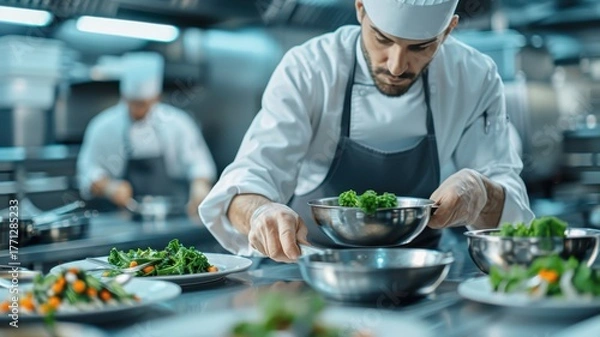 Obraz An executive chef oversees a bustling kitchen, orchestrating a symphony of flavors.