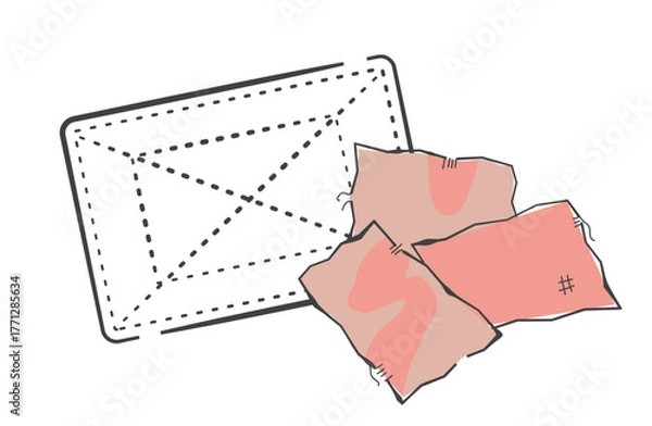 Fototapeta 掃除などに使える白い雑巾と着なくなった衣類を再利用した古布のイラスト