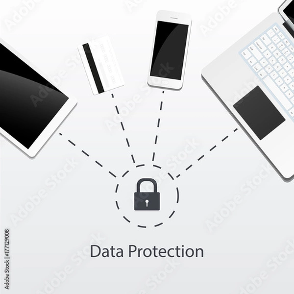 Fototapeta Data protected for all devices - tablet, credit card, mobile phone, laptop. Vector illustration consept isolated on white background.
