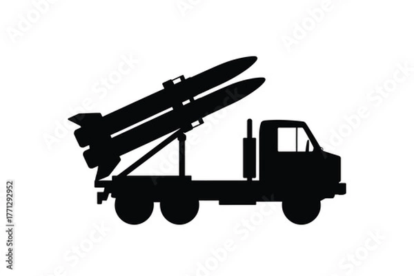 Fototapeta Silhouette of a rocket launcher truck with missiles