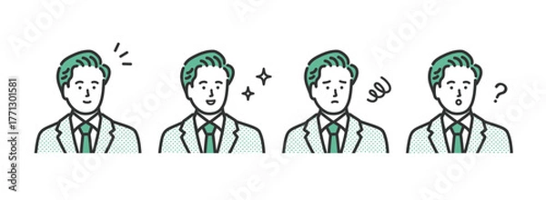 Obraz ビジネスマン　男性の表情アイコンイラストセット