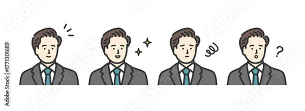 Obraz ビジネスマン　男性の表情アイコンイラストセット