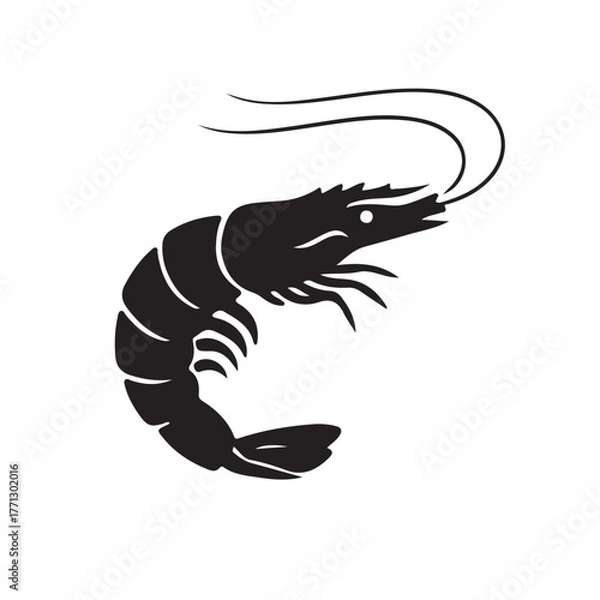 Fototapeta Simple Black Silhouette of a Detailed Prawn or Shrimp