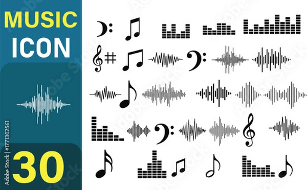 Obraz Collection of music icons and sound wave graphics for audio and melody design