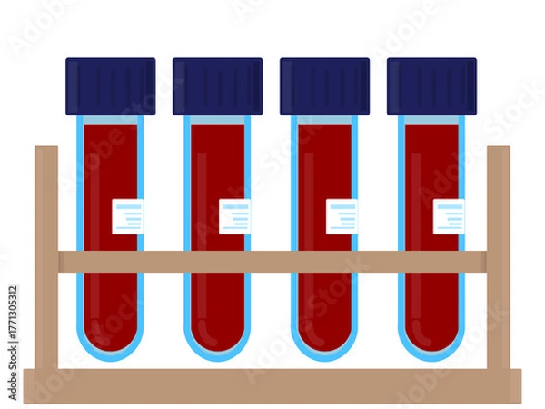 Fototapeta Blood samples in test tubes isolated on transparent background. Clean medical concept. Laboratory analysis design.