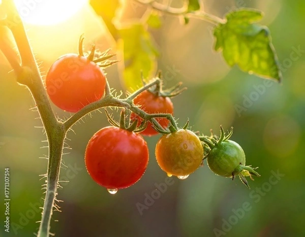 Obraz Ripe Tomatoes on the Vine in the Garden.