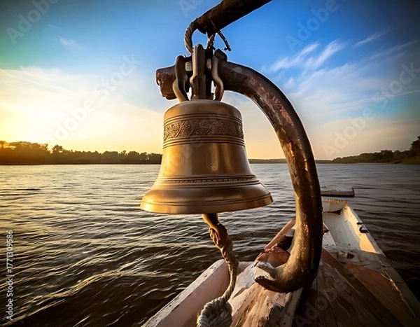 Obraz River Bell Serenity - A Golden Moment on the Water.