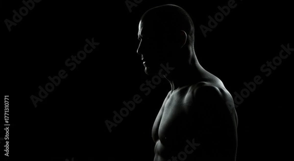 Obraz Silhouette of a Muscular Man in Dramatic Lighting
