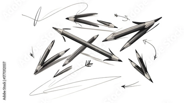 Fototapeta Abstract arrangement of sharp metallic objects against a dark background