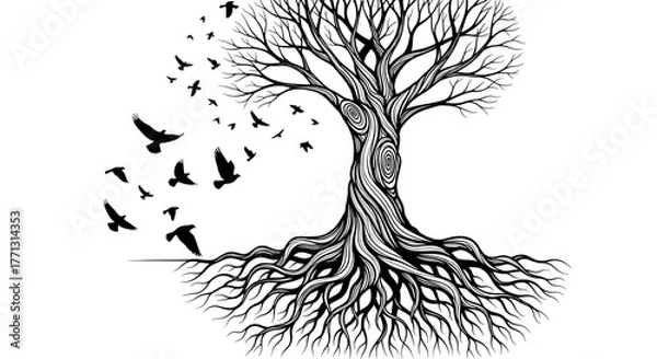 Obraz Majestic tree with intricate roots symbolizing growth strength and life