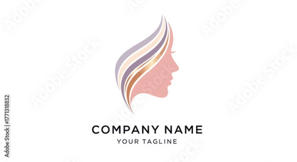 Fototapeta Elegant logo design featuring a womans profile with flowing hair, perfect for beauty and wellness brands.