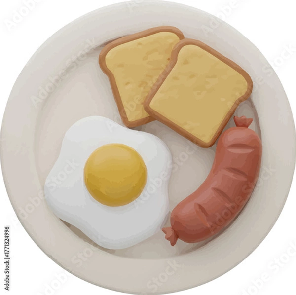Fototapeta Delicious breakfast with egg, toast, and sausage