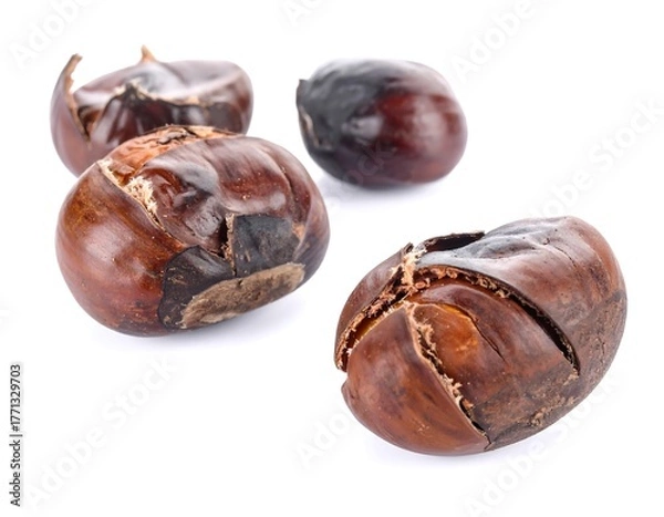 Obraz Roasted Chestnuts Ready to Eat on White Background.