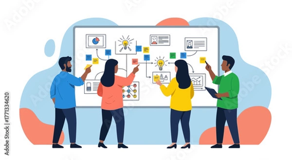 Fototapeta Team Of Professionals Brainstorming And Collaborating On An Initiative Strategy Plan