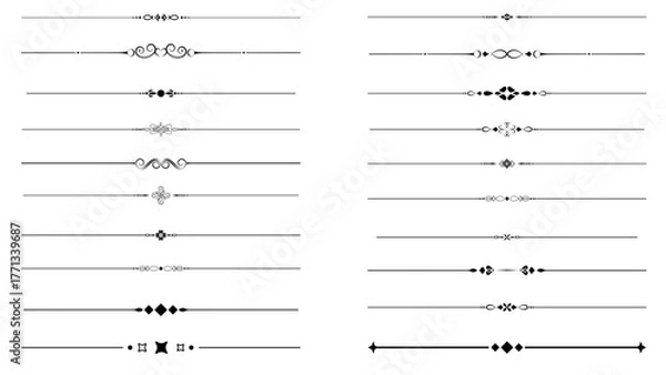 Fototapeta Decorative simple divider. Line borders, dividers for page, text underline. Vector set 