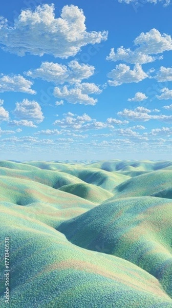 Obraz Surreal rolling pastel hills beneath bright blue sky