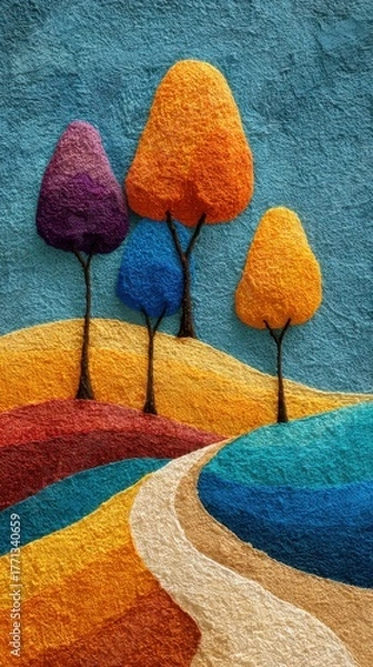 Obraz Abstract textured landscape with vibrant colored trees