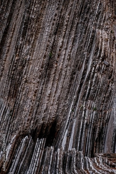 Obraz Close Up View of Layered Flysch Rock Texture in Zumaia Basque Coast; Abstract Geological Pattern
