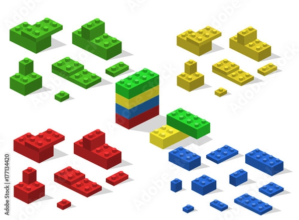 Fototapeta Isometric 3D vector illustration toy for children constructor and building blocks