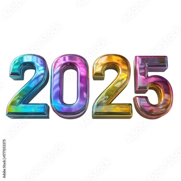 Fototapeta Vibrant numbers display the year 2025 in shiny colors, ideal for festive decorations and New Year celebrations
