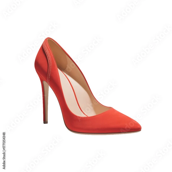 Fototapeta A single red suede high heel pump on transparent background 