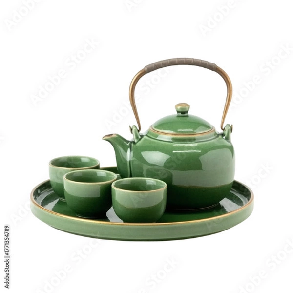 Fototapeta A sage green ceramic teapot on transparent background