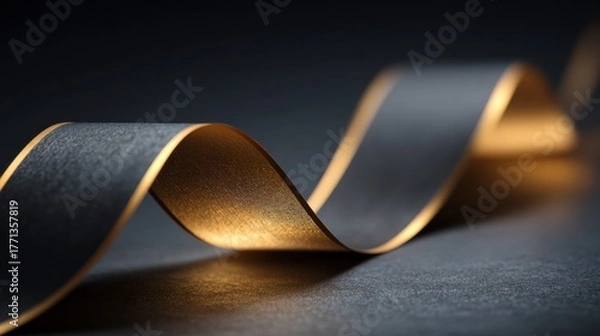 Obraz Cinematic close-up of luxury ribbon on dark background, festive shopping vibe.