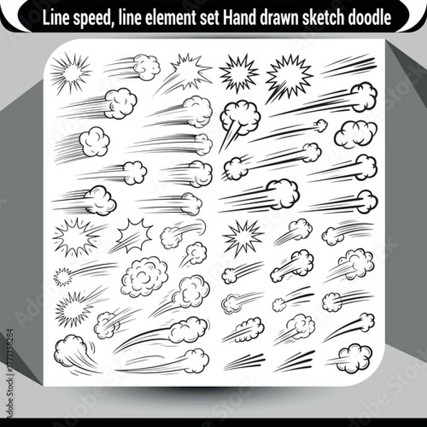 Obraz Hand drawn sketch doodle line speed effect elements collection for comics and action scenes
