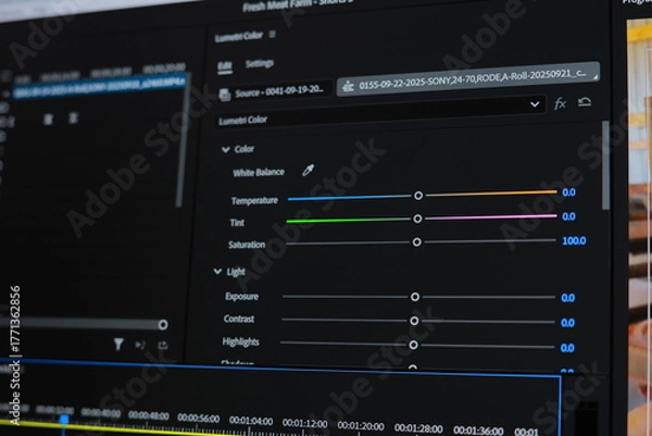 Fototapeta Editing videos on laptop