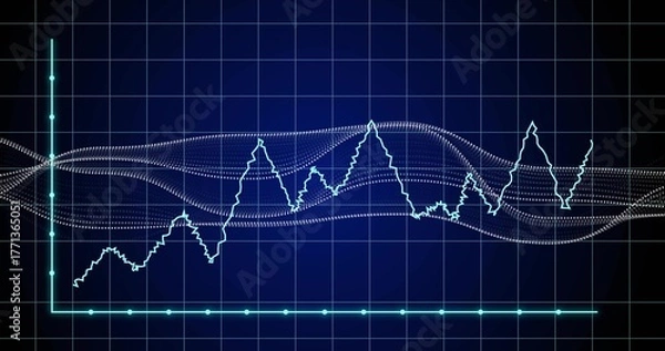 Obraz Displaying cyan line chart and white dotted waveform on light-blue grid screen, with axis markers