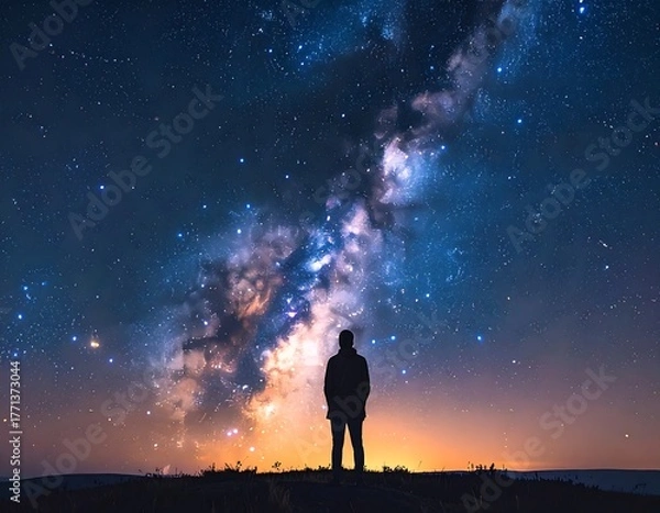 Obraz Silhouette of a person looking at the starry night sky