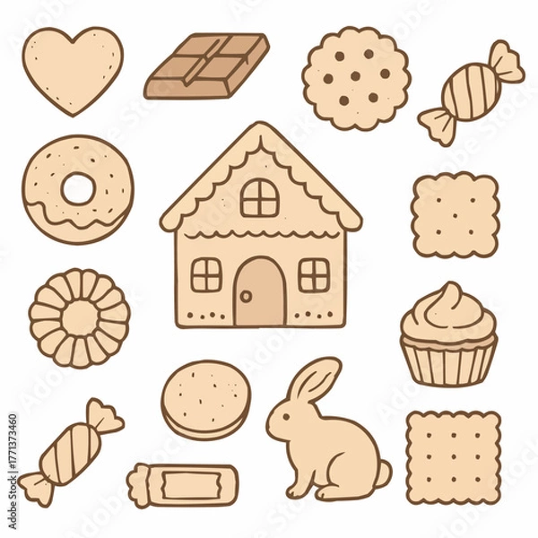 Obraz ナチュラルで可憐なお菓子のイラストセット