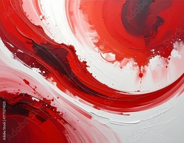 Obraz Swirling abstract artwork featuring bold red and white paint strokes