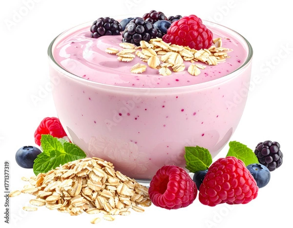 Fototapeta Photo of berry yogurt bowl isolated on transparent background png
