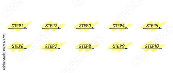 Obraz 手書きの数字あしらいセット　ステップ/step　水彩風塗り(グローバルカラーで色変更可能)