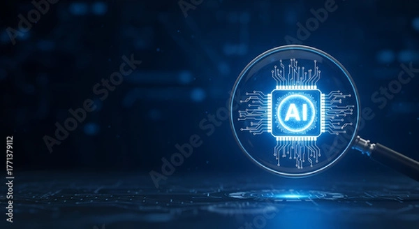 Fototapeta Magnifying glass highlighting glowing digital security lock symbol representing cybersecurity, data protection, and online privacy