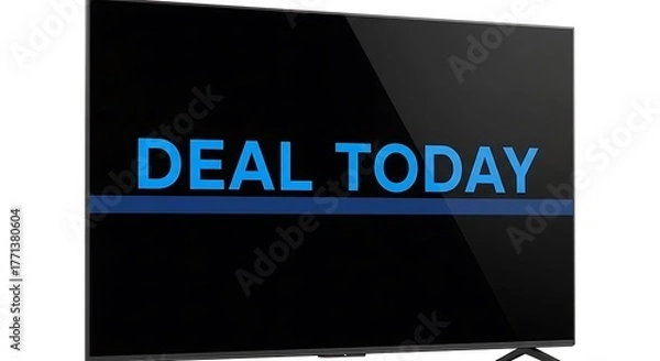 Obraz A modern television screen displays the message "DEAL TODAY" in bold blue letters, indicating a special offer.
