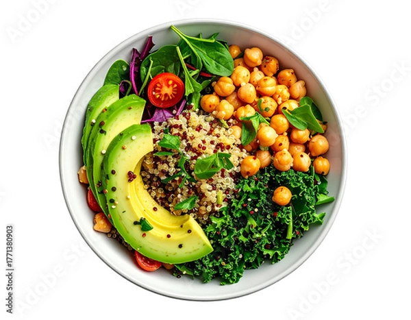 Fototapeta Photo of avocado chickpea bowl isolated on transparent background png